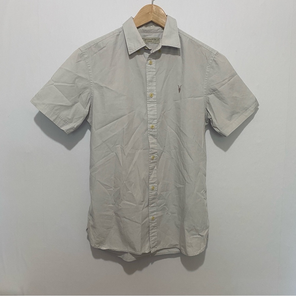 AllSaints Riviera SS Shirt Men’s XS Light Grey Button Up Short Sleeve Cotton